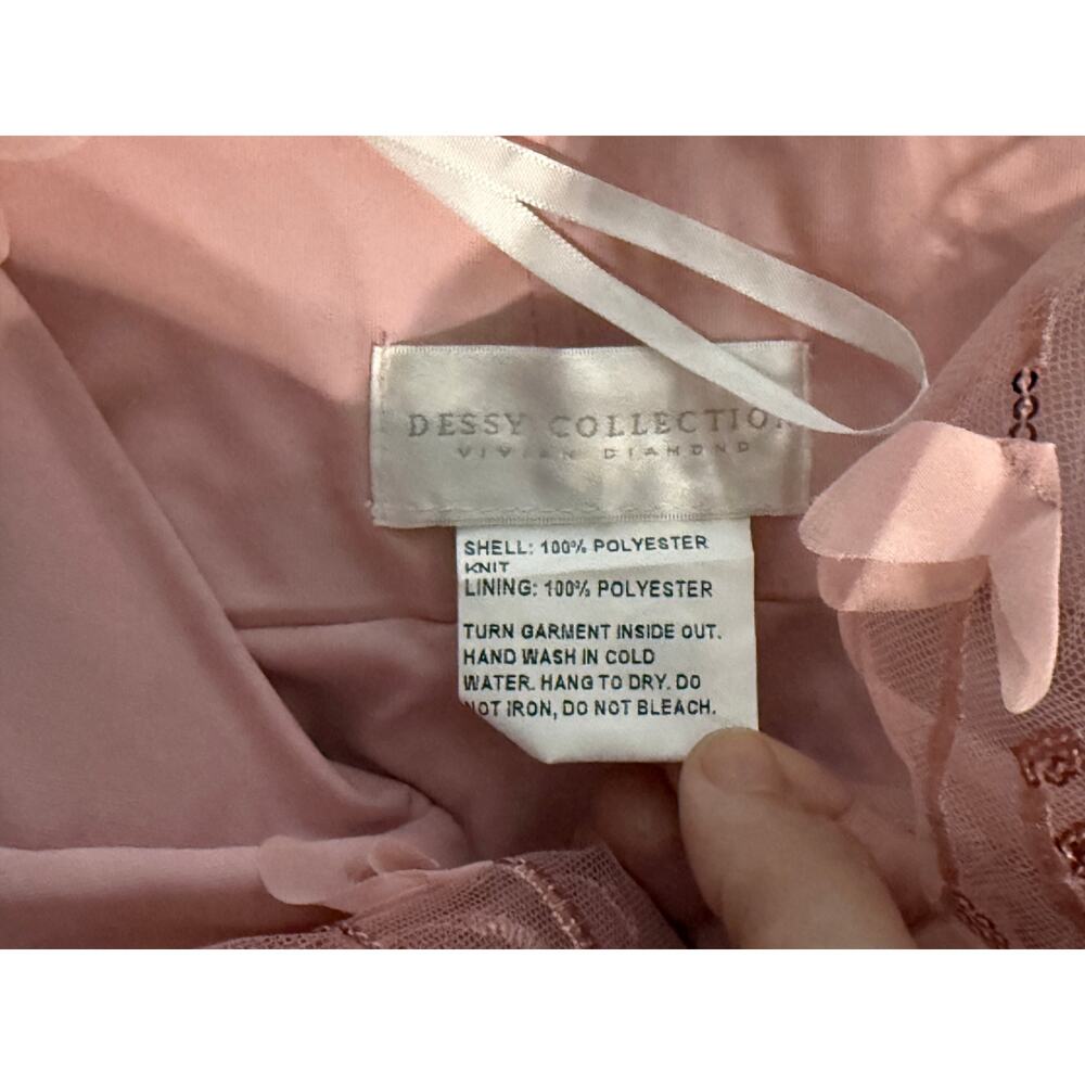 NWT Dessy SHEER HALTER NECK 3D FLORAL EMBROIDERED DRESS HIGH-LOW HEM Pink SZ 12 - Picture 7 of 12